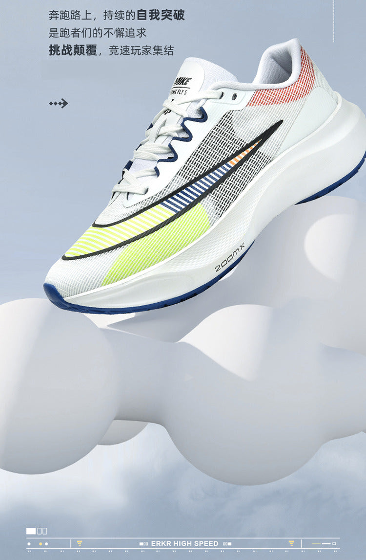 Men's Mesh Rebounding Cushioning Wear-Resistant Carbon Plate Lightweight Non-Slip Running Shoes Shock-Absorbing Flat-Soled Running Shoes Thin Low-Cut Style