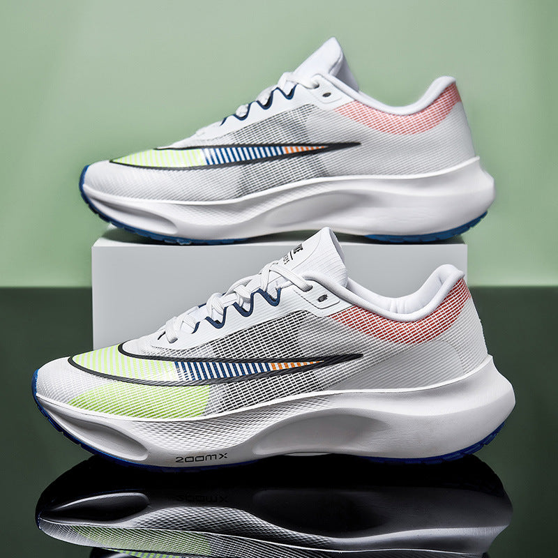 Men's Mesh Rebounding Cushioning Wear-Resistant Carbon Plate Lightweight Non-Slip Running Shoes Shock-Absorbing Flat-Soled Running Shoes Thin Low-Cut Style