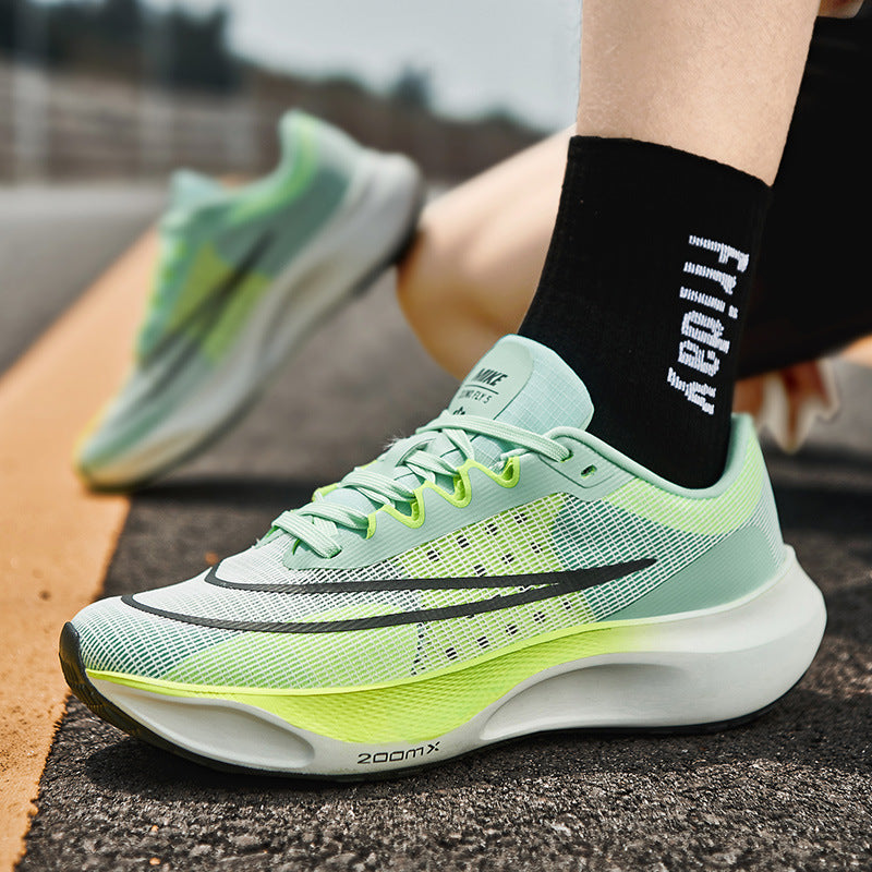 Men's Mesh Rebounding Cushioning Wear-Resistant Carbon Plate Lightweight Non-Slip Running Shoes Shock-Absorbing Flat-Soled Running Shoes Thin Low-Cut Style