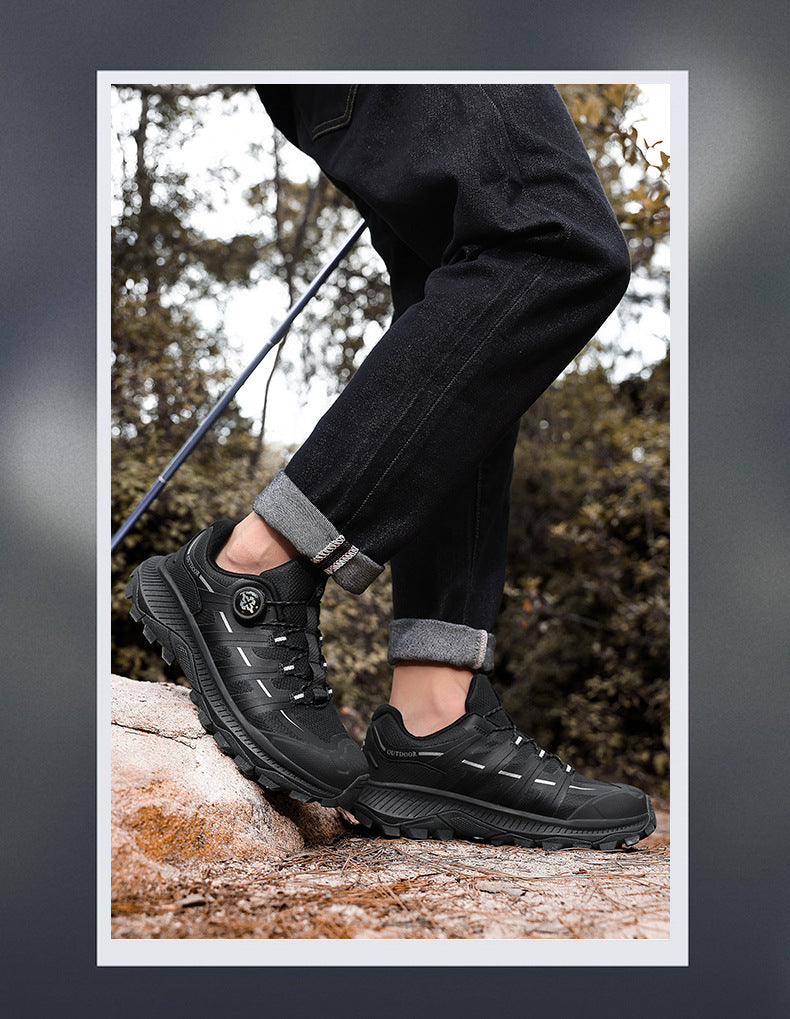 Rotating Buckle Anti-Slip Hiking Shoes for Men, Water-Repellent Cross-Country Running Shoes, Cushioning Outdoor Sports Shoes, Wear-Resistant Hiking Shoes