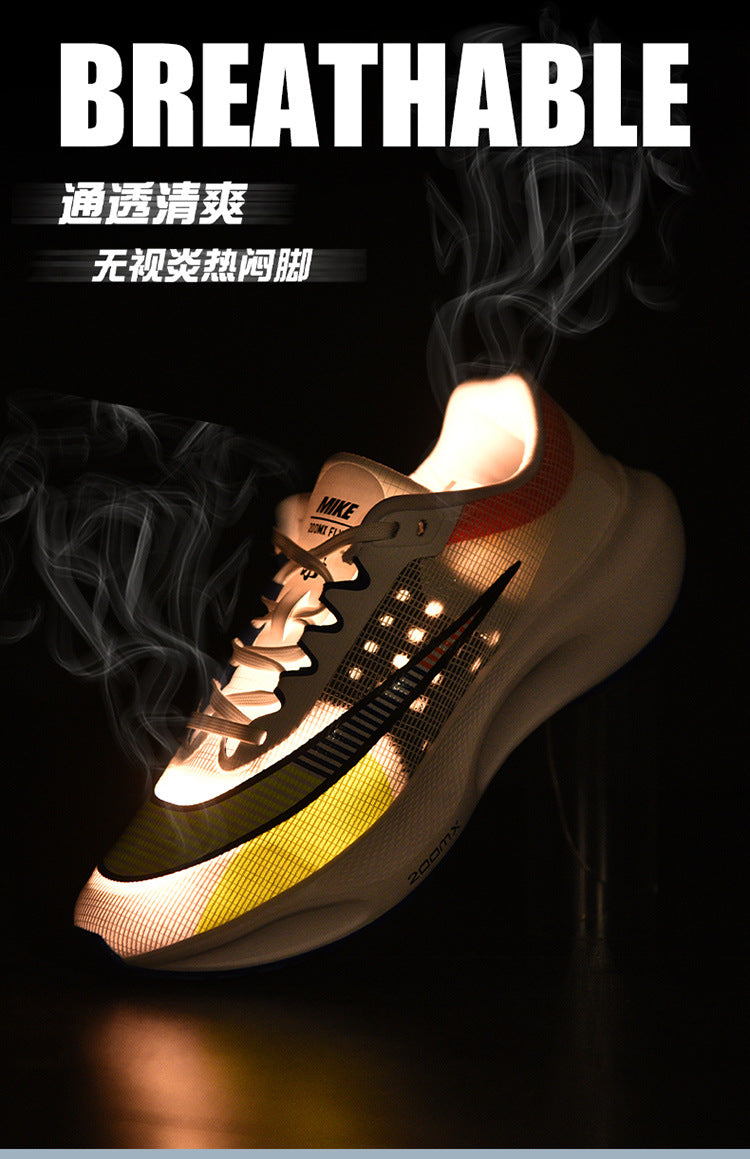 Men's Mesh Rebounding Cushioning Wear-Resistant Carbon Plate Lightweight Non-Slip Running Shoes Shock-Absorbing Flat-Soled Running Shoes Thin Low-Cut Style