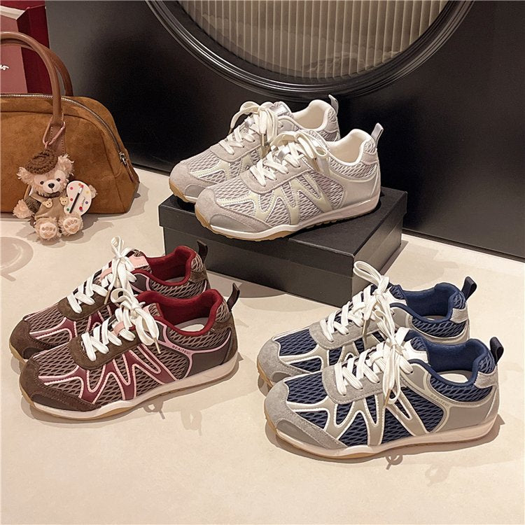 Summer Mesh Breathable Moral Training Shoes for Women 2025 New Versatile Mesh Forrest Gump Shoes Lace-Up Thick-Soled Casual Sports Shoes