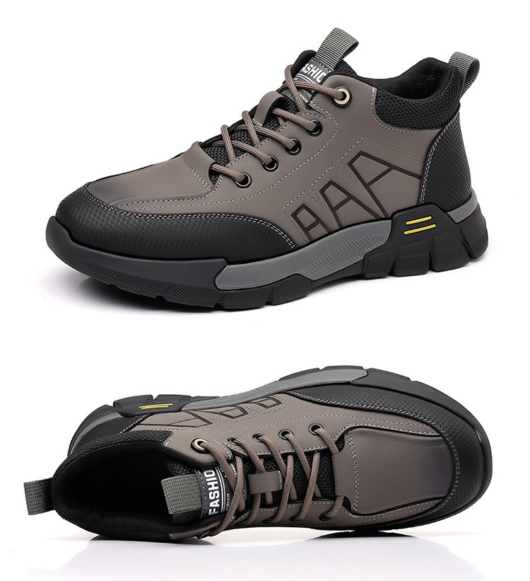 Youth Workwear Men's Shoes Autumn Casual Leather Shoes Men's Soft Sole All-match Fashionable sneaker Soft Leather Korean Style Trendy Shoes with Thick Sole
