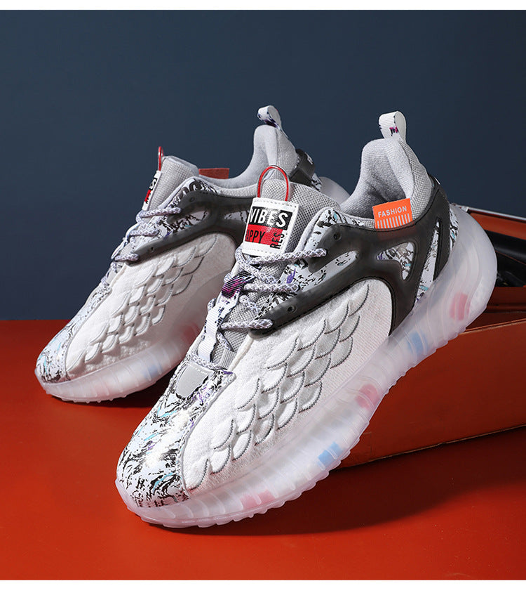 Sports Shoes for Men, Spring and Summer New Style, Fish Scale Fly-Knit Mesh Casual Shoes, Student Outdoor Fashion Trendy Casual Running Shoes
