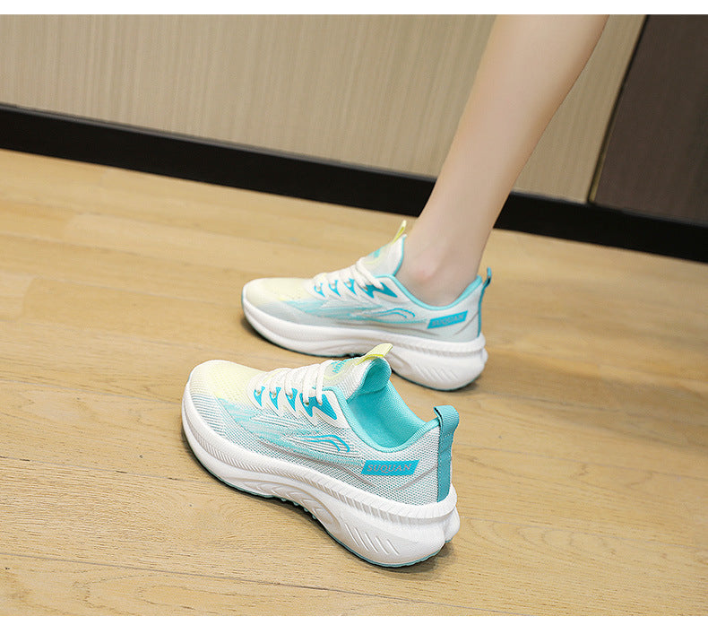 Summer Student Shock-Absorbing High School Entrance Examination Sports Shoes Standing Long Jump Track and Field Sports Running Shoes Fly Woven White Shoes for Women