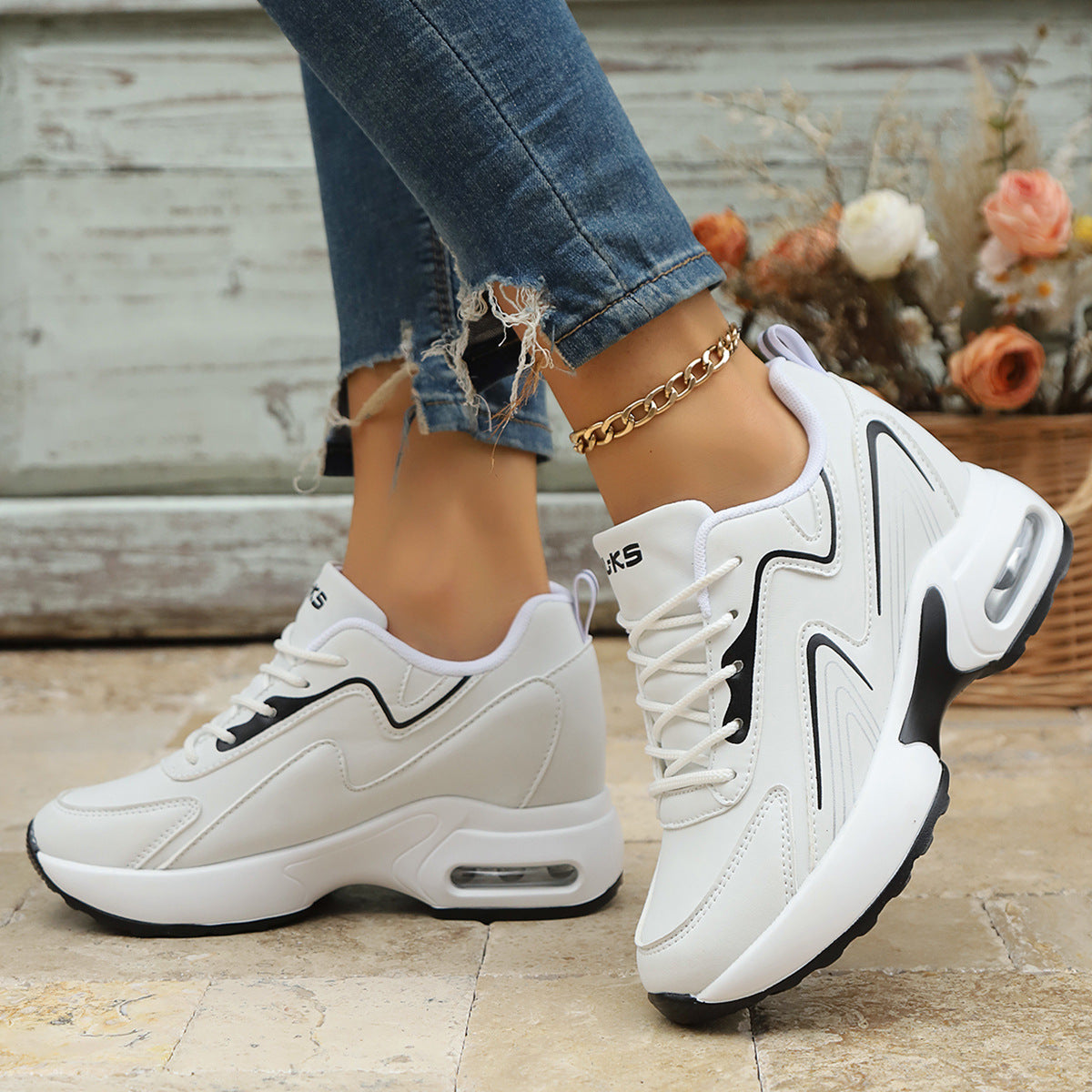 Summer Wear-Resistant Height-Increasing Dad Shoes Mesh Tendon Sole Running Shoes Breathable Non-Slip Sports Shoes