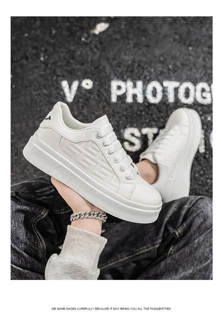 Men's Shoes New White Shoes Men's All-match Breathable Thick-soled Heightened Casual Sports Running Board Shoes Waterproof for Male Students
