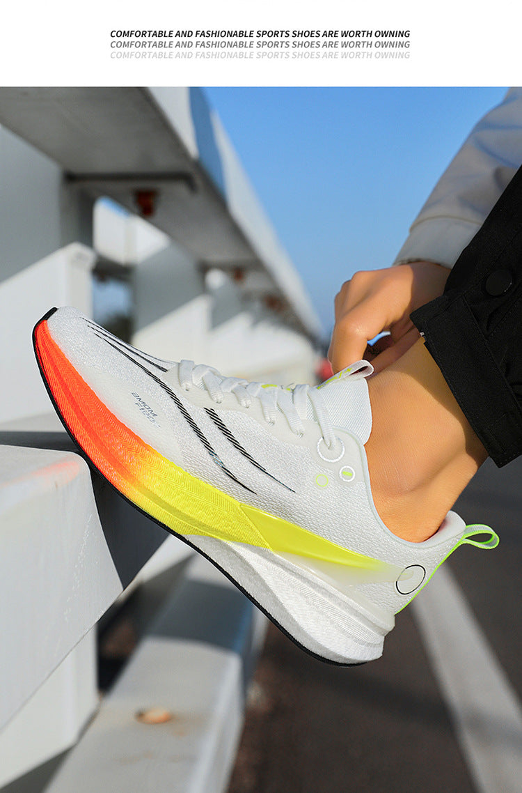 Running Shoes, Sports Shoes, Racing Shock-Absorbing Ultra-Light Running Shoes for Male Teenagers and Students, Carbon Plate Racing Breathable Fly-Woven Mesh