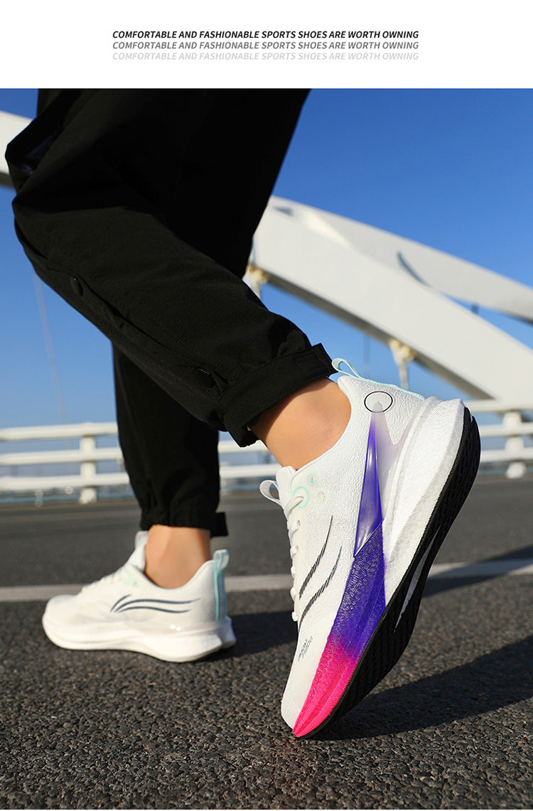 Running Shoes, Sports Shoes, Racing Shock-Absorbing Ultra-Light Running Shoes for Male Teenagers and Students, Carbon Plate Racing Breathable Fly-Woven Mesh