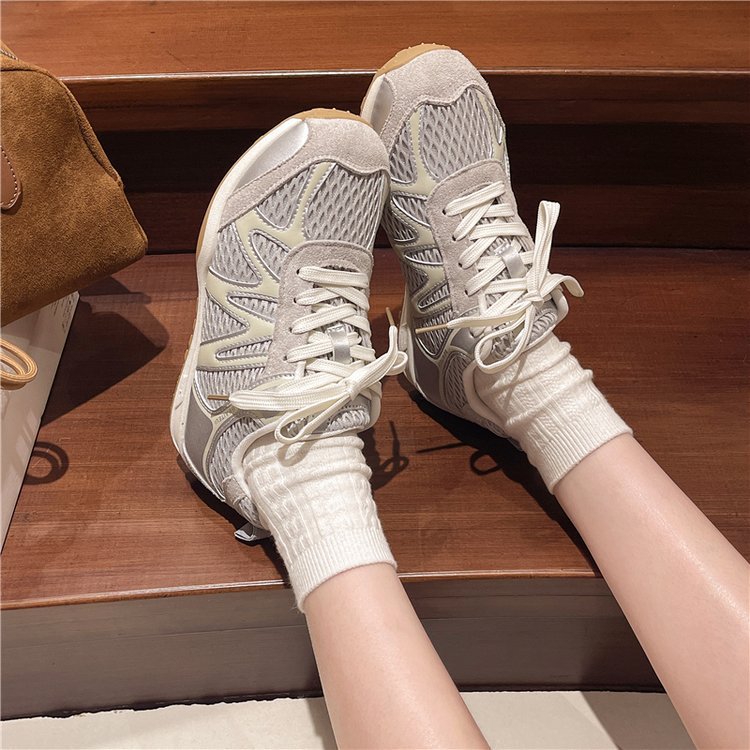 Summer Mesh Breathable Moral Training Shoes for Women 2025 New Versatile Mesh Forrest Gump Shoes Lace-Up Thick-Soled Casual Sports Shoes