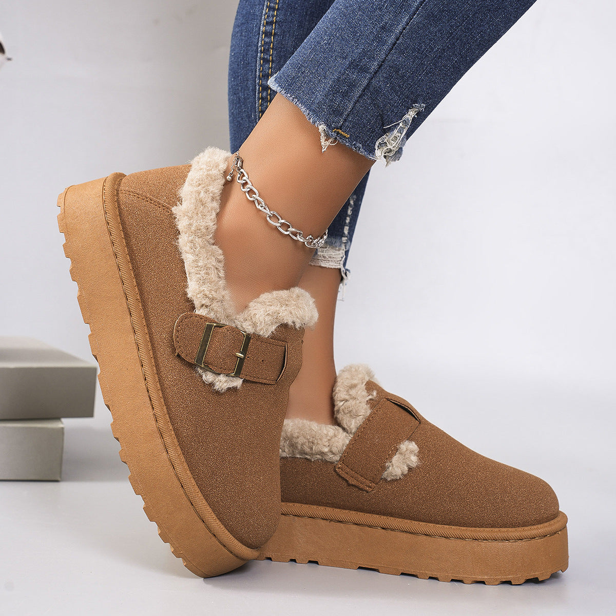 Retro Birkenstock Snow Shoes for Women, Fleece-Lined Loafers, 2026 New Winter Style, Slip-On Thick-Soled Warm Cotton Shoes