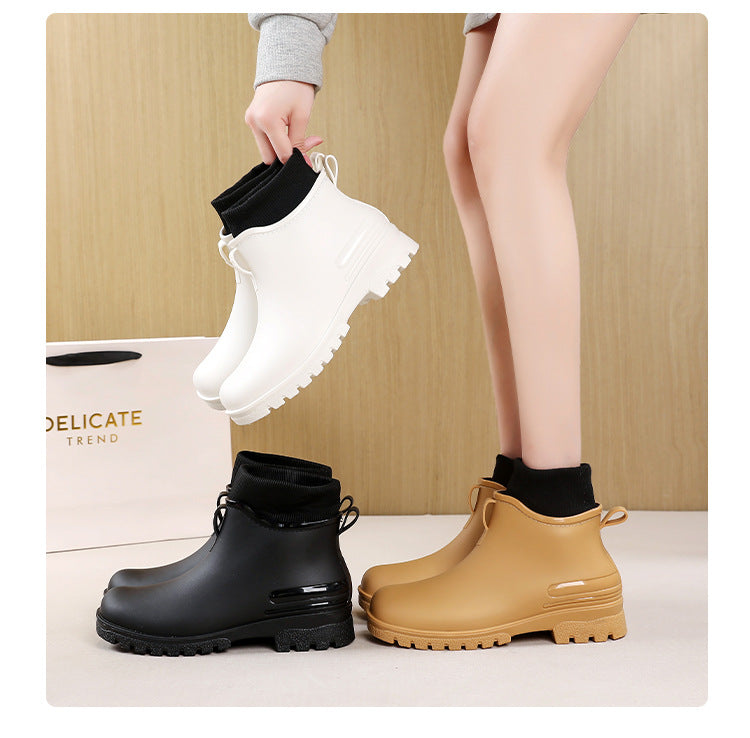 Water Shoes for Women, Chelsea Style with Fleece Lining, Short Rain Boots for Men, Low-Top Rubber Shoes for Men and Women, Non-Slip and Wear-Resistant
