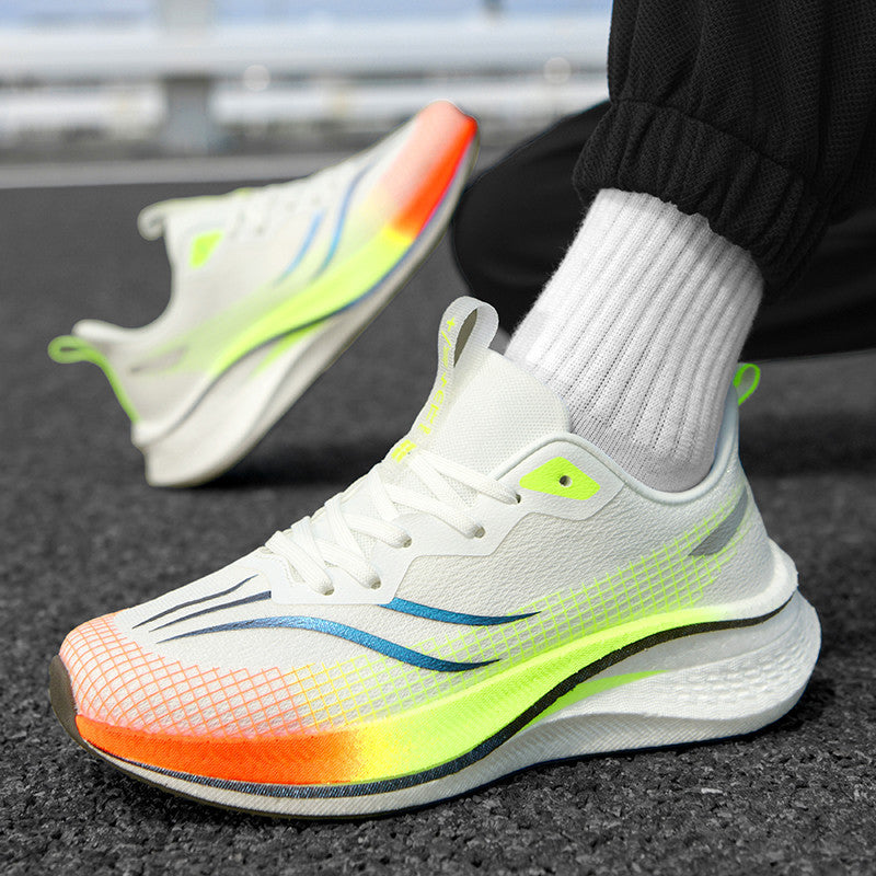 Running Shoes, Sports Shoes, Racing Shock-Absorbing Ultra-Light Running Shoes for Male Teenagers and Students, Carbon Plate Racing Breathable Fly-Woven Mesh