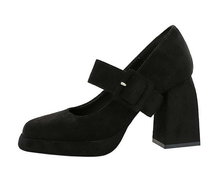BIGTREE shoes Spring Chunky Women Pumps Belt buckle High Heels Square headed platform heels Suede Block Heels Ladies shoes New
