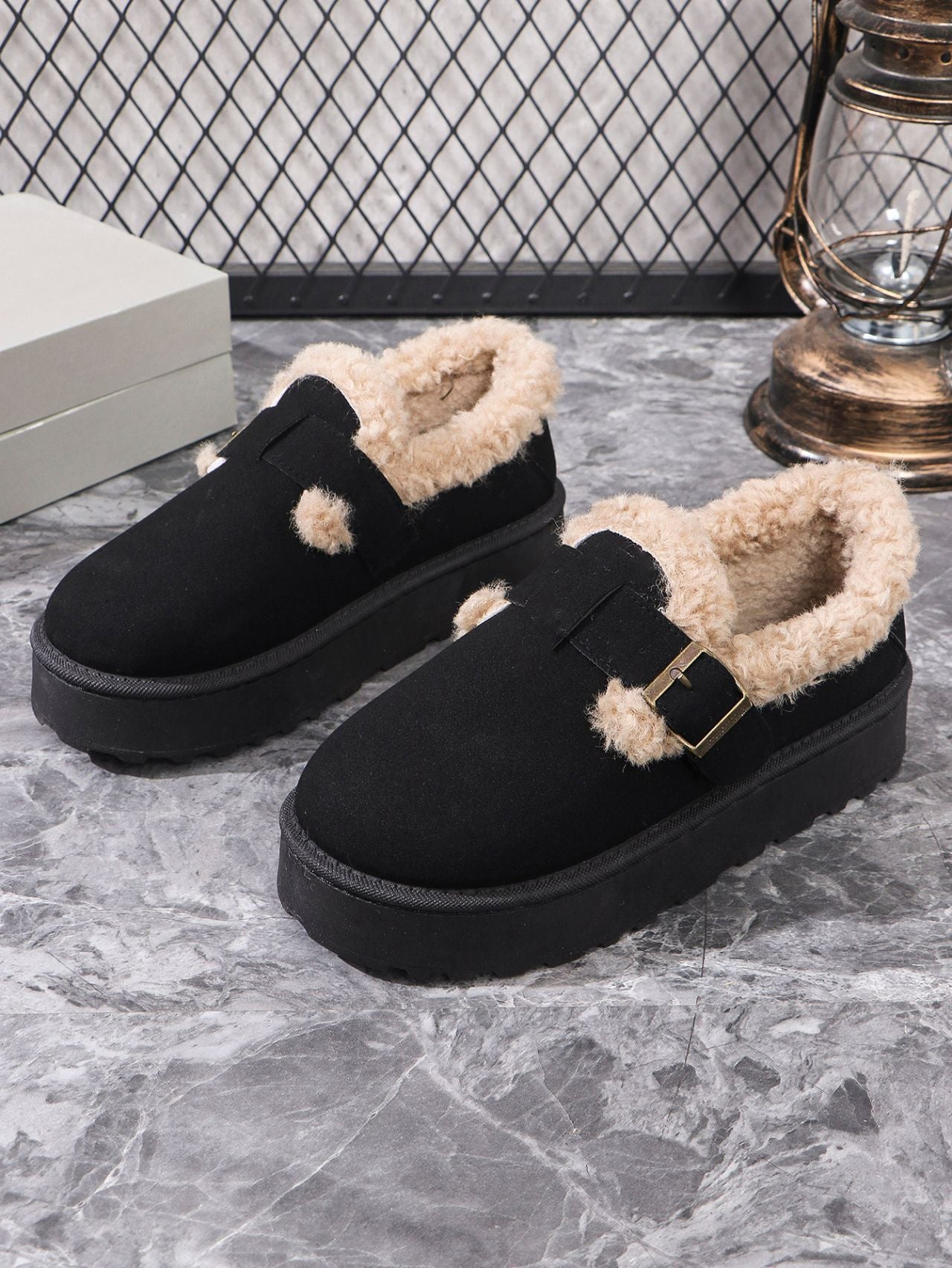 Retro Birkenstock Snow Shoes for Women, Fleece-Lined Loafers, 2026 New Winter Style, Slip-On Thick-Soled Warm Cotton Shoes