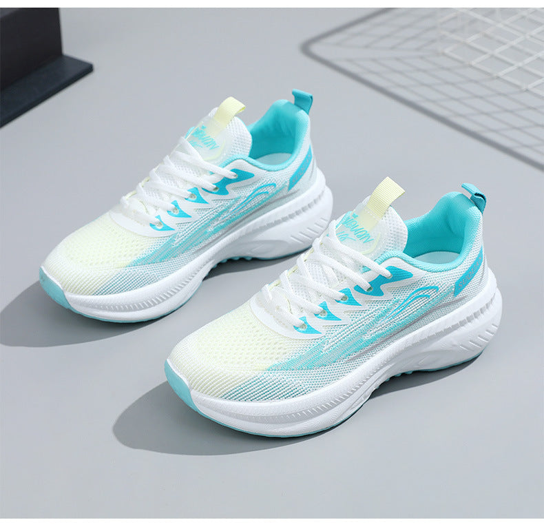 Summer Student Shock-Absorbing High School Entrance Examination Sports Shoes Standing Long Jump Track and Field Sports Running Shoes Fly Woven White Shoes for Women