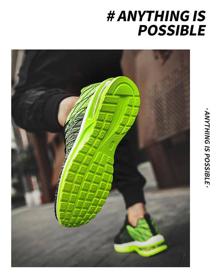 Men's Shoes 2025 Spring New Fluorescent Green Sports Breathable Mesh Air Cushion Non-Slip Casual Lightweight Couple Running Shoes