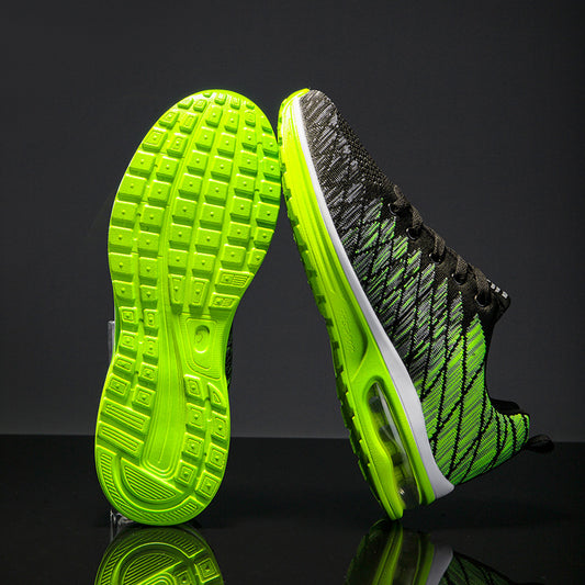 Men's Shoes 2025 Spring New Fluorescent Green Sports Breathable Mesh Air Cushion Non-Slip Casual Lightweight Couple Running Shoes