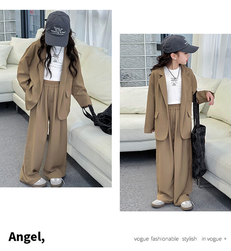 Spring Autumn Girls Blazer Suits Clothing Set Kids Jackets+Pants Fashion Loose Teenage Casual Outfits 4-14 child Casual Costumes
