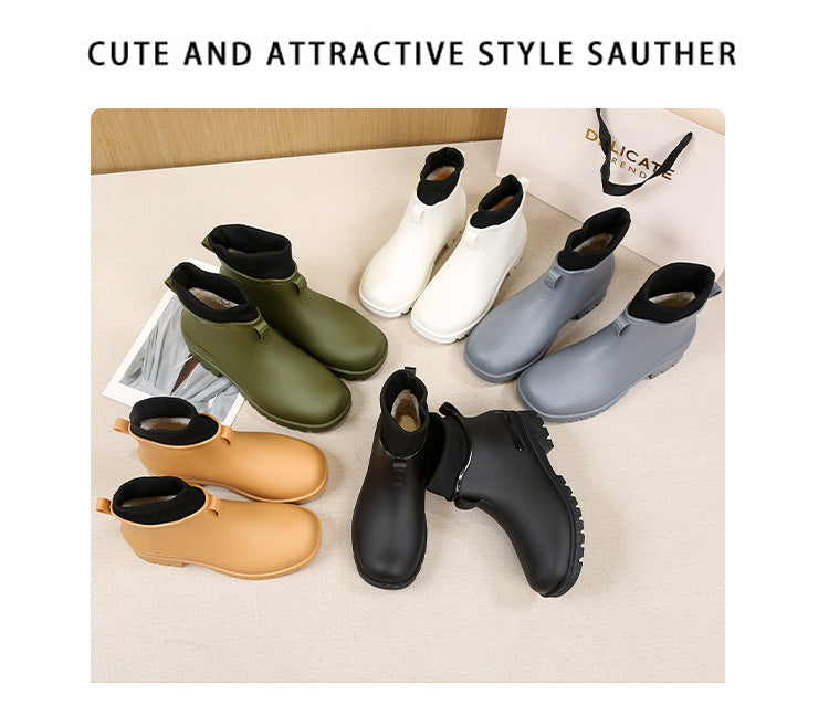 Water Shoes for Women, Chelsea Style with Fleece Lining, Short Rain Boots for Men, Low-Top Rubber Shoes for Men and Women, Non-Slip and Wear-Resistant