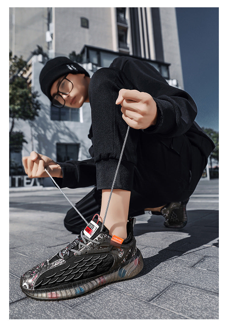 Sports Shoes for Men, Spring and Summer New Style, Fish Scale Fly-Knit Mesh Casual Shoes, Student Outdoor Fashion Trendy Casual Running Shoes