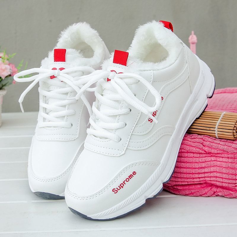 Sneakers Women's Shoes Spring 2022 New ins All-match Running Shoes Winter Fleece-added Cotton Shoes Casual White Shoes
