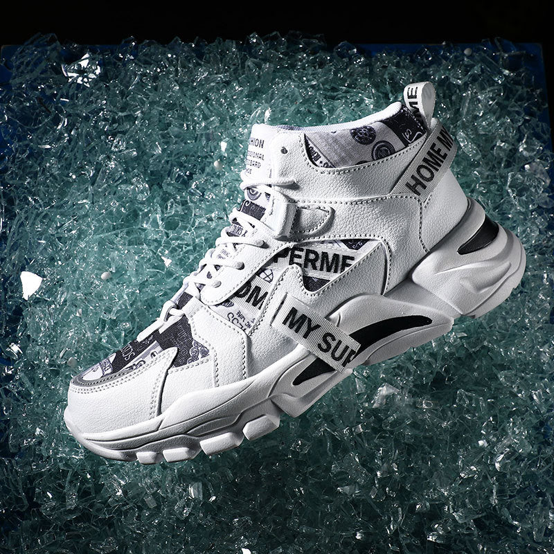 2024 New Fashionable Shoes Distinctive Autumn High-top Shoes Autumn and Winter Men's Shoes High-top Board Shoes Korean Fashionable Running Shoes for Students