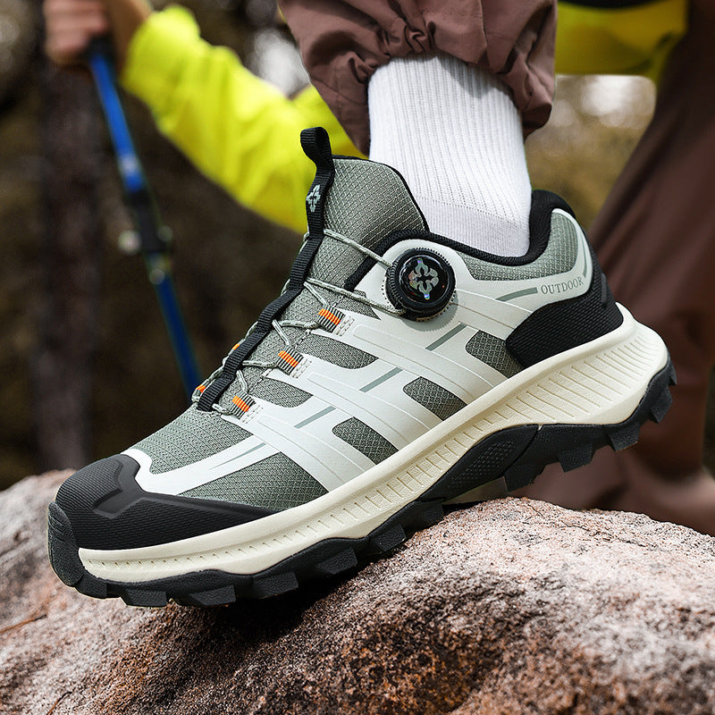 Rotating Buckle Anti-Slip Hiking Shoes for Men, Water-Repellent Cross-Country Running Shoes, Cushioning Outdoor Sports Shoes, Wear-Resistant Hiking Shoes