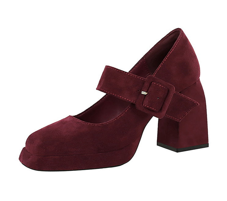 BIGTREE shoes Spring Chunky Women Pumps Belt buckle High Heels Square headed platform heels Suede Block Heels Ladies shoes New