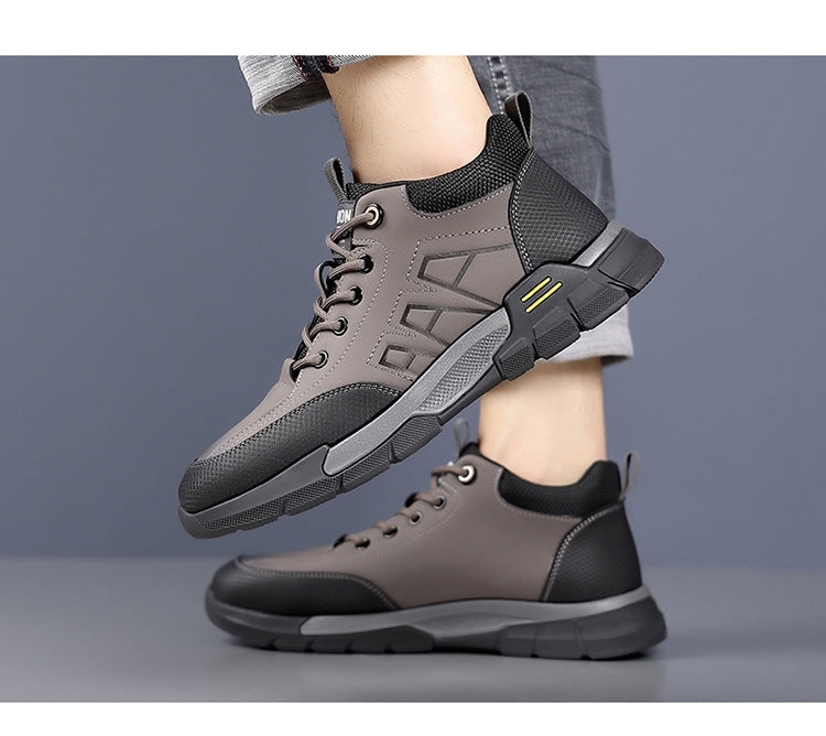 Youth Workwear Men's Shoes Autumn Casual Leather Shoes Men's Soft Sole All-match Fashionable sneaker Soft Leather Korean Style Trendy Shoes with Thick Sole