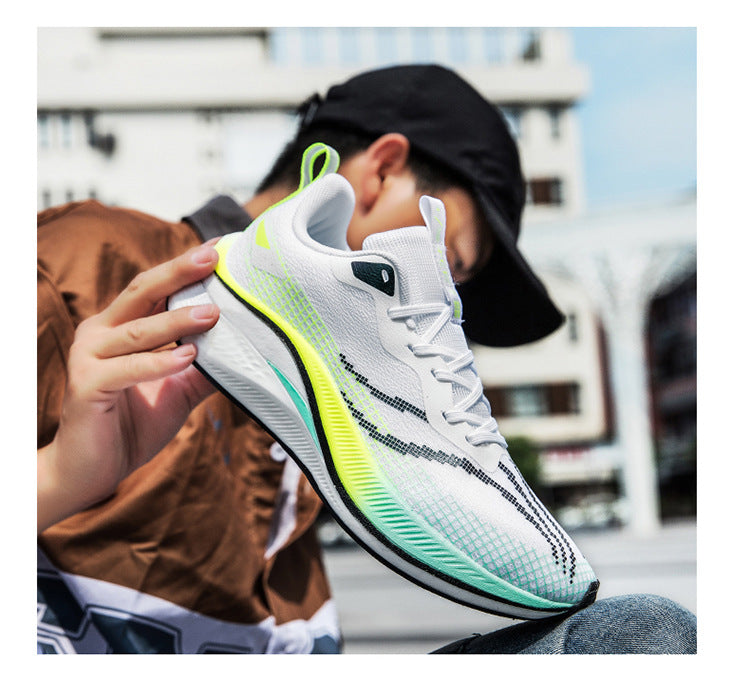 Running Shoes, Sports Shoes, Racing Shock-Absorbing Ultra-Light Running Shoes for Male Teenagers and Students, Carbon Plate Racing Breathable Fly-Woven Mesh