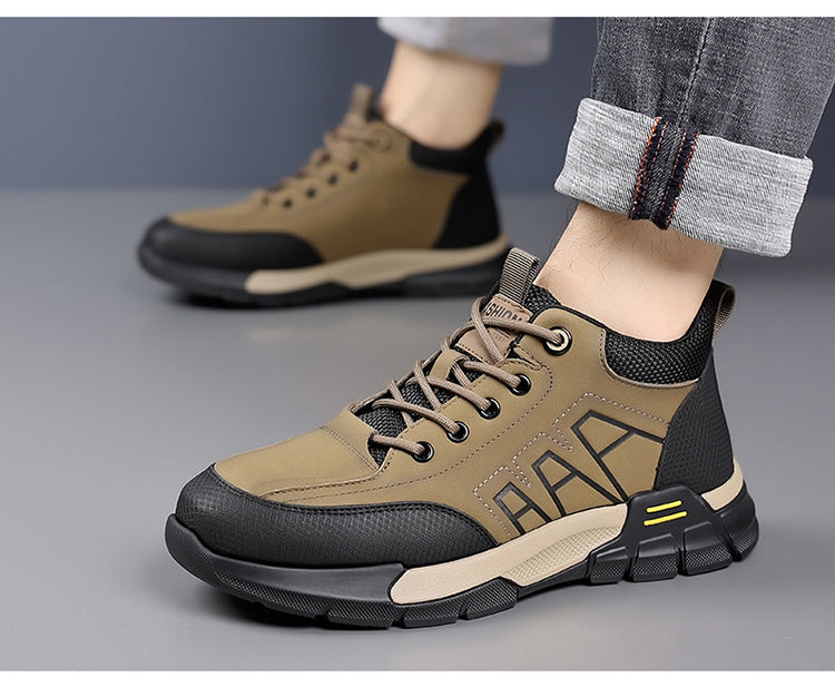 Youth Workwear Men's Shoes Autumn Casual Leather Shoes Men's Soft Sole All-match Fashionable sneaker Soft Leather Korean Style Trendy Shoes with Thick Sole