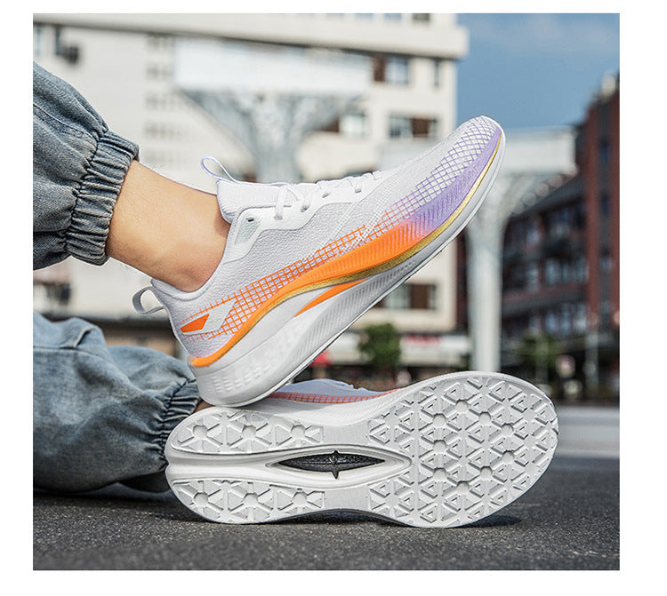 Running Shoes, Sports Shoes, Racing Shock-Absorbing Ultra-Light Running Shoes for Male Teenagers and Students, Carbon Plate Racing Breathable Fly-Woven Mesh