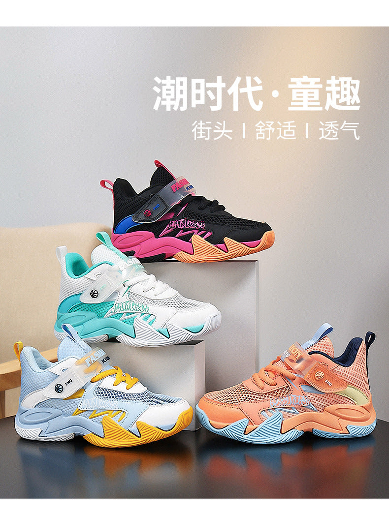 Summer New Children's Wear-Resistant Running Shoes, Mesh Breathable Casual Sports Shoes for Primary School Students, Trendy Lightweight Basketball Shoes