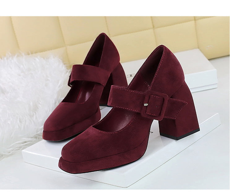 BIGTREE shoes Spring Chunky Women Pumps Belt buckle High Heels Square headed platform heels Suede Block Heels Ladies shoes New