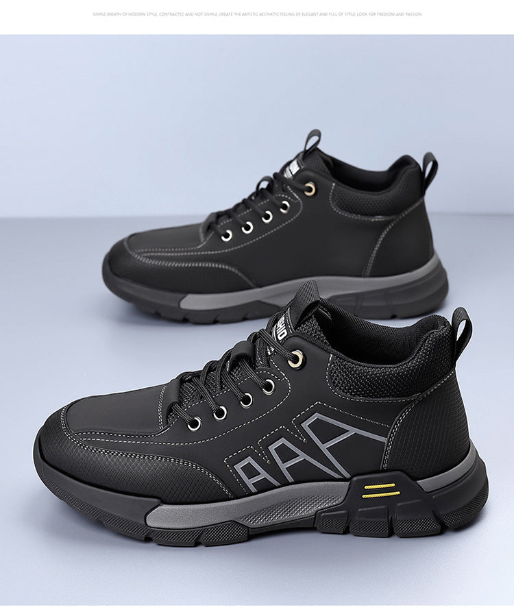 Youth Workwear Men's Shoes Autumn Casual Leather Shoes Men's Soft Sole All-match Fashionable sneaker Soft Leather Korean Style Trendy Shoes with Thick Sole