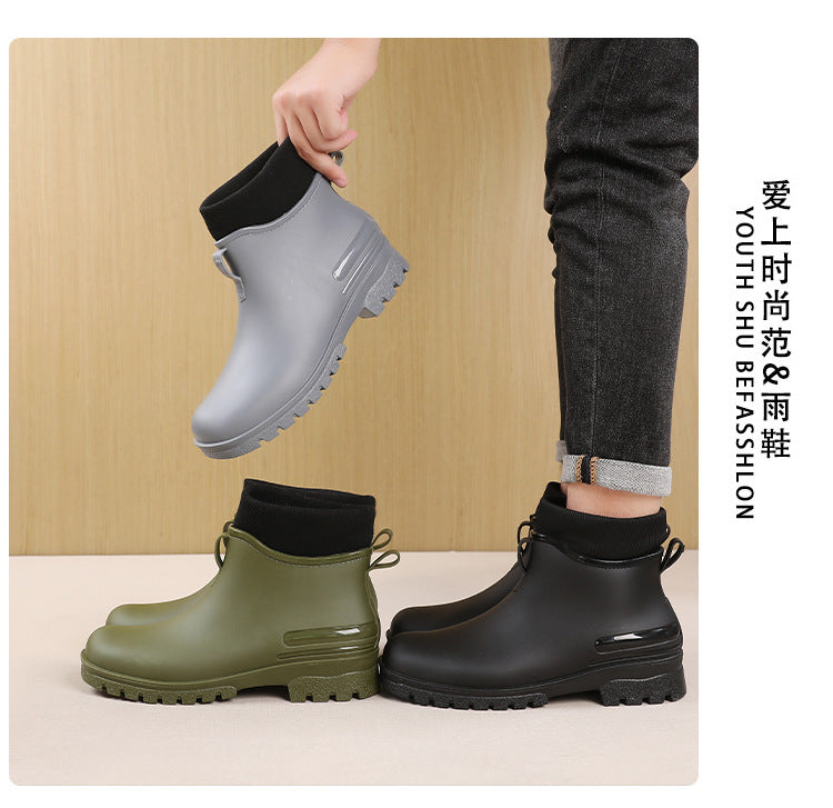 Water Shoes for Women, Chelsea Style with Fleece Lining, Short Rain Boots for Men, Low-Top Rubber Shoes for Men and Women, Non-Slip and Wear-Resistant