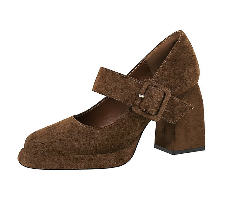 BIGTREE shoes Spring Chunky Women Pumps Belt buckle High Heels Square headed platform heels Suede Block Heels Ladies shoes New
