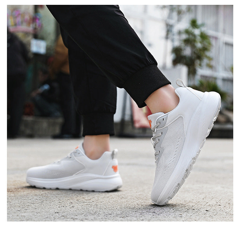 2025 New Couple Running Shoes Lightweight Shock-Absorbing Breathable Sports Shoes for Men and Women Youth Travel White Shoes Cross-Border