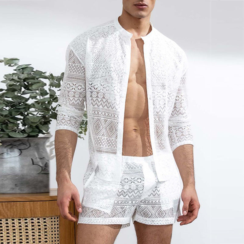 Long sleeved shirt casual shorts fashionable men's suit men's suit with summer suit sportswear