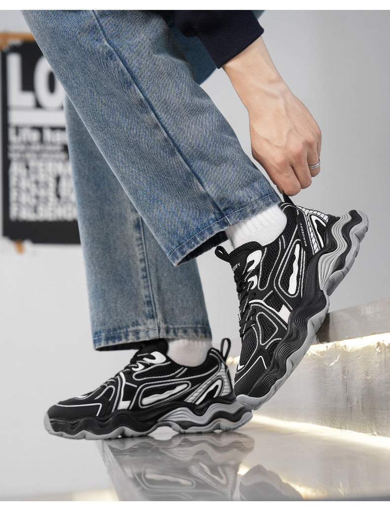 Autumn and Winter Height-Increasing Casual Running Shock-Absorbing Sports Shoes for Men, Youth Trendy Breathable Casual Mesh Dad Shoes