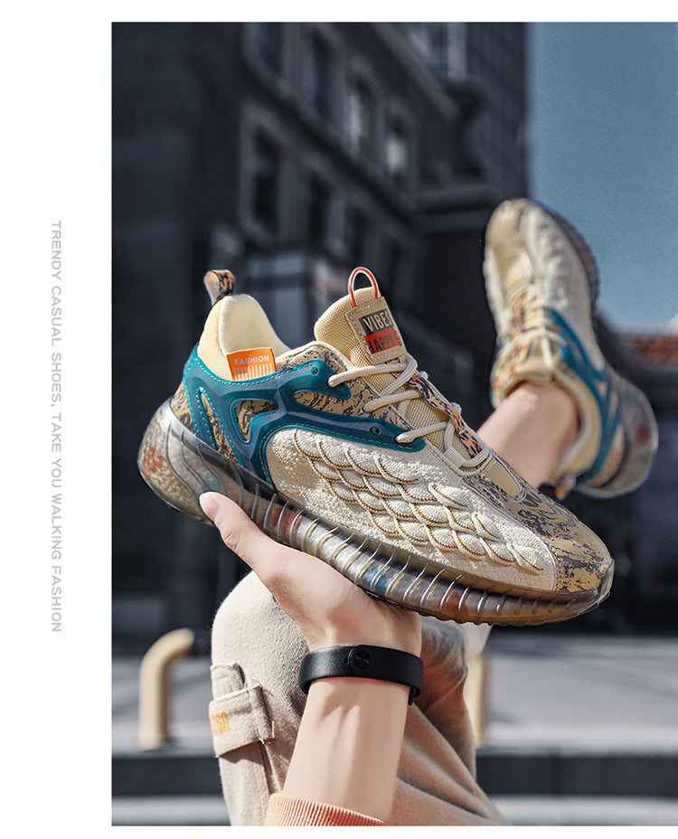 Sports Shoes for Men, Spring and Summer New Style, Fish Scale Fly-Knit Mesh Casual Shoes, Student Outdoor Fashion Trendy Casual Running Shoes