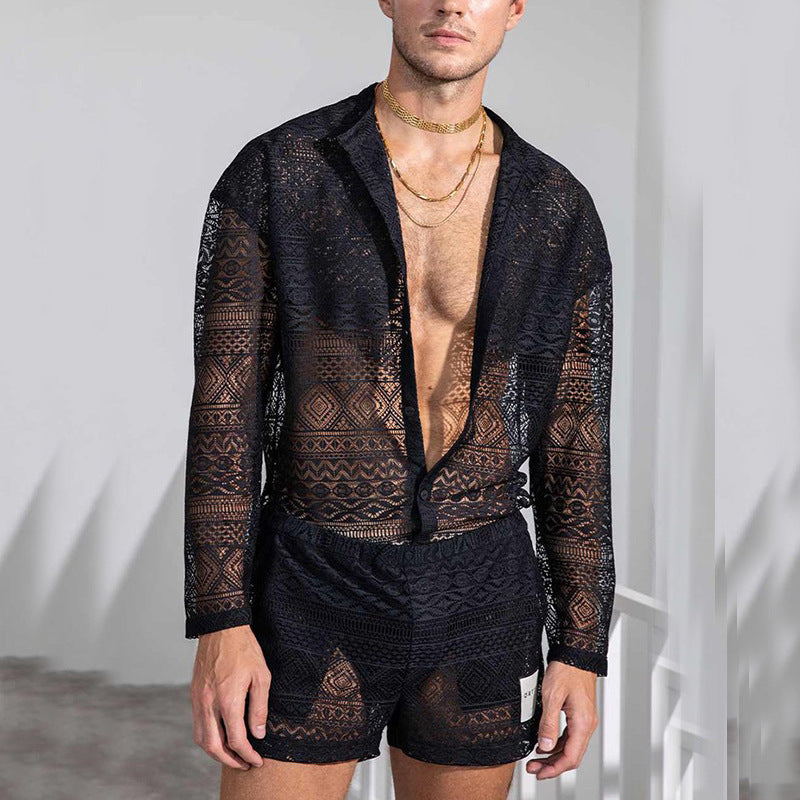 Long sleeved shirt casual shorts fashionable men's suit men's suit with summer suit sportswear