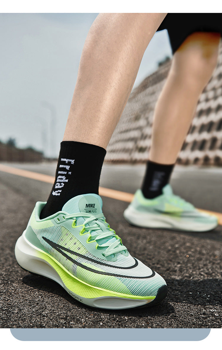 Men's Mesh Rebounding Cushioning Wear-Resistant Carbon Plate Lightweight Non-Slip Running Shoes Shock-Absorbing Flat-Soled Running Shoes Thin Low-Cut Style