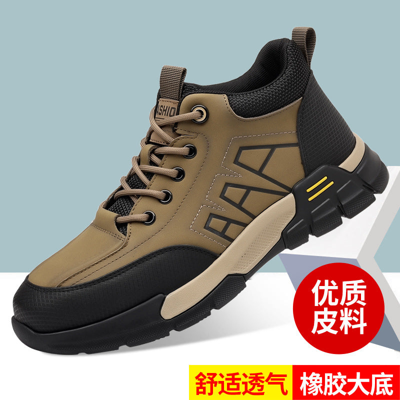 Youth Workwear Men's Shoes Autumn Casual Leather Shoes Men's Soft Sole All-match Fashionable sneaker Soft Leather Korean Style Trendy Shoes with Thick Sole