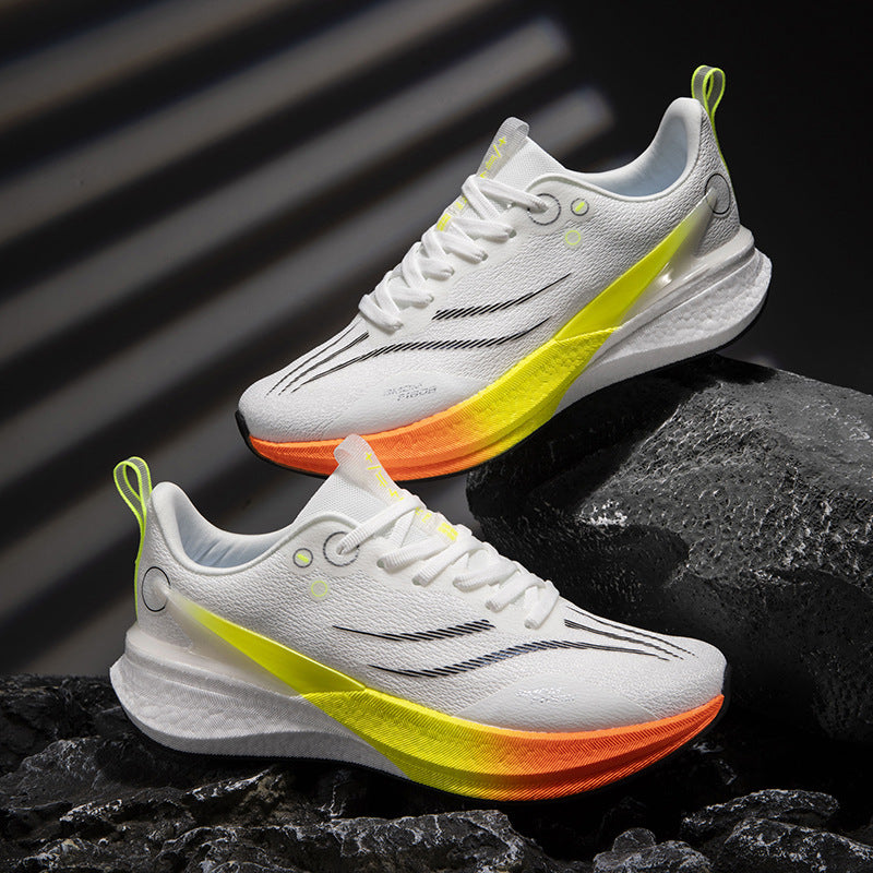 Running Shoes, Sports Shoes, Racing Shock-Absorbing Ultra-Light Running Shoes for Male Teenagers and Students, Carbon Plate Racing Breathable Fly-Woven Mesh