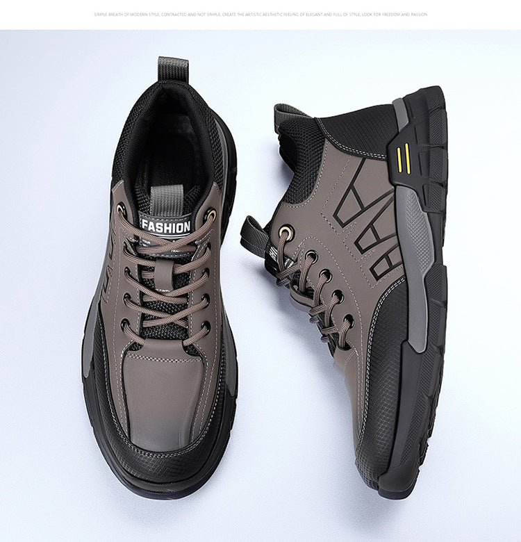 Youth Workwear Men's Shoes Autumn Casual Leather Shoes Men's Soft Sole All-match Fashionable sneaker Soft Leather Korean Style Trendy Shoes with Thick Sole