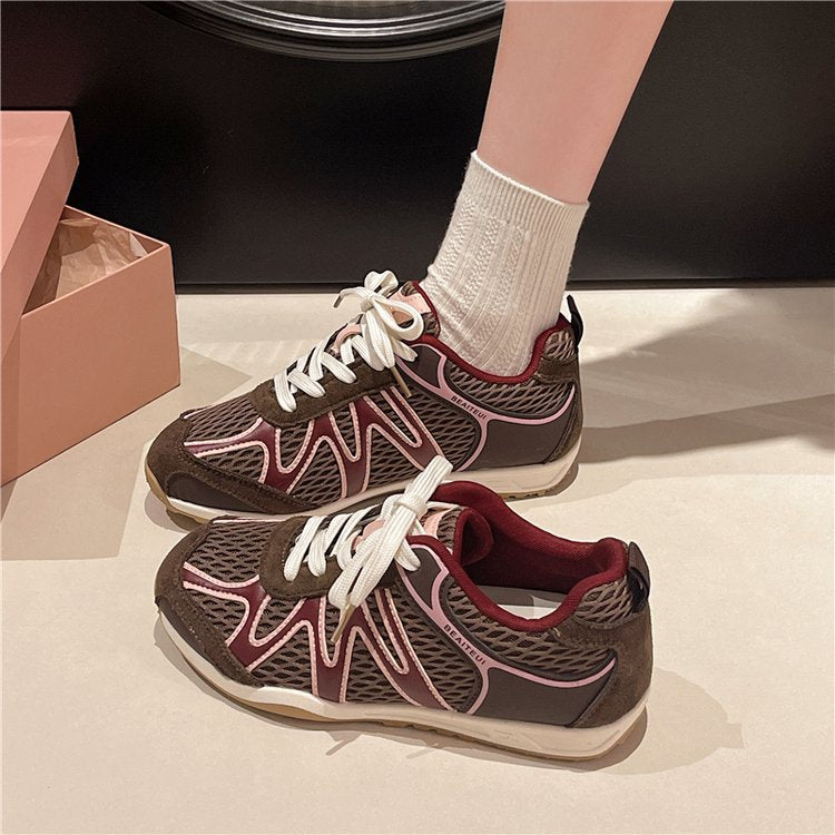 Summer Mesh Breathable Moral Training Shoes for Women 2025 New Versatile Mesh Forrest Gump Shoes Lace-Up Thick-Soled Casual Sports Shoes