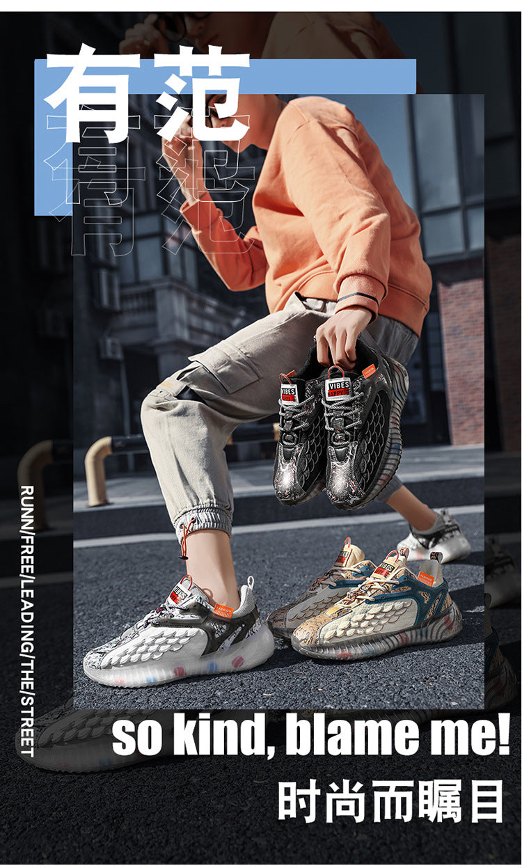 Sports Shoes for Men, Spring and Summer New Style, Fish Scale Fly-Knit Mesh Casual Shoes, Student Outdoor Fashion Trendy Casual Running Shoes