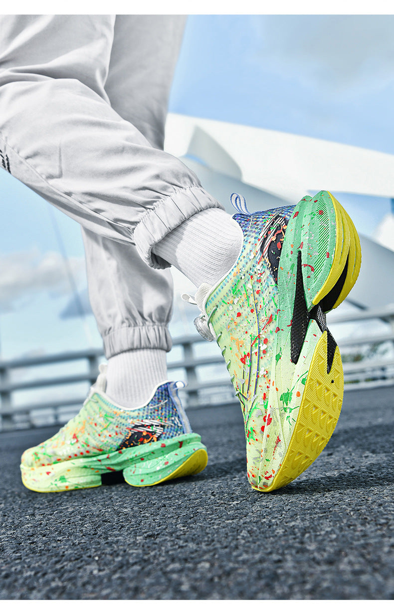 Men's and Women's Same Style Running Shoes Carbon Plate Running Shoes Luminous Camouflage Swivel Buckle Casual Shoes Long-Distance Running Exercise Professional Sports Shoes